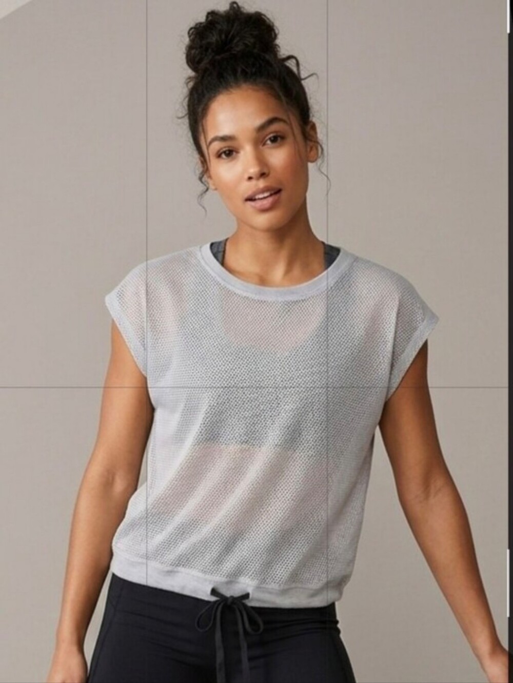 Kyodan Grey Mesh Short Sleeve Top with Drawstring - Size XSmall